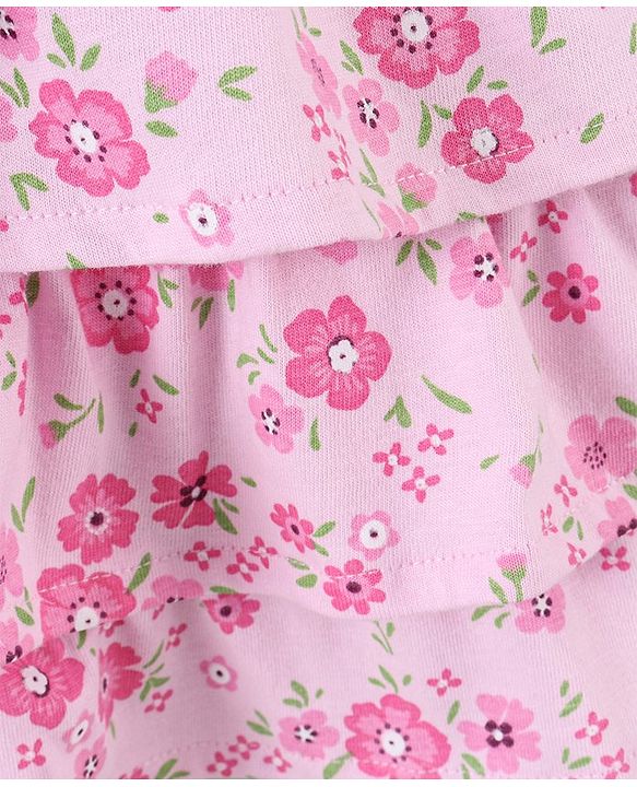 Babyhug Half Sleeves Top and Skirt Floral Embroidery - Purple