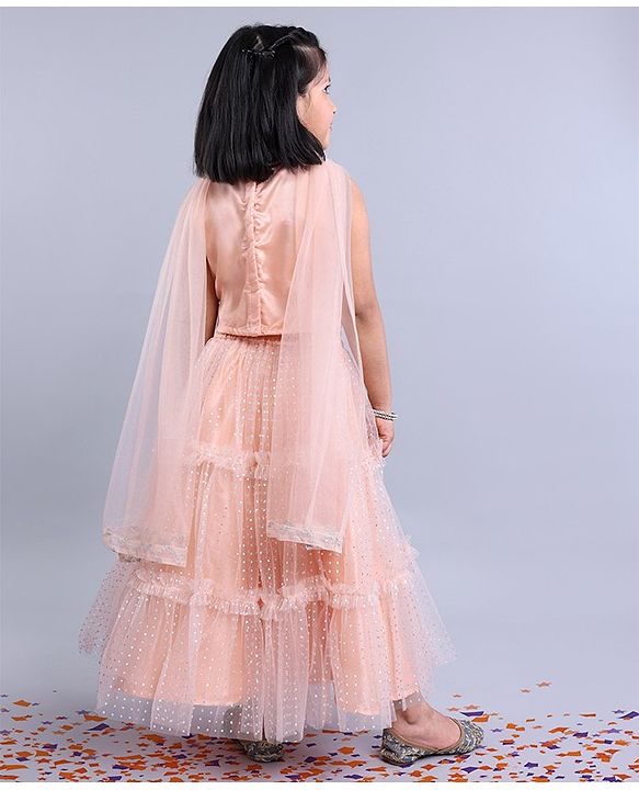 Babyhug Sleeveless Sequined Choli Lehenga with Bordered Dupatta - Sea Pink