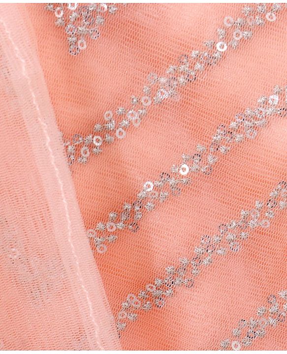 Babyhug Sleeveless Sequined Choli Lehenga with Bordered Dupatta - Sea Pink