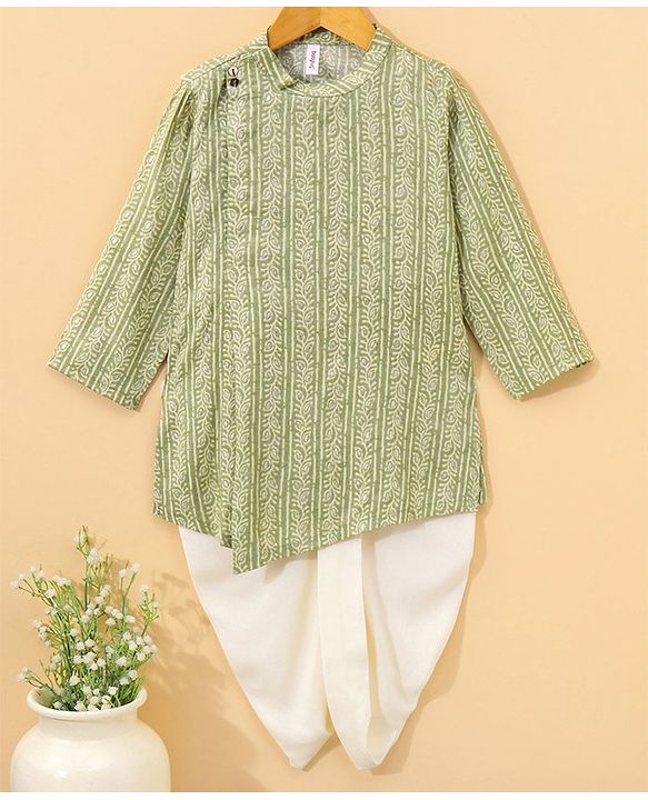 Babyhug Full Sleeves Printed Kurta & Dhoti - Light Green