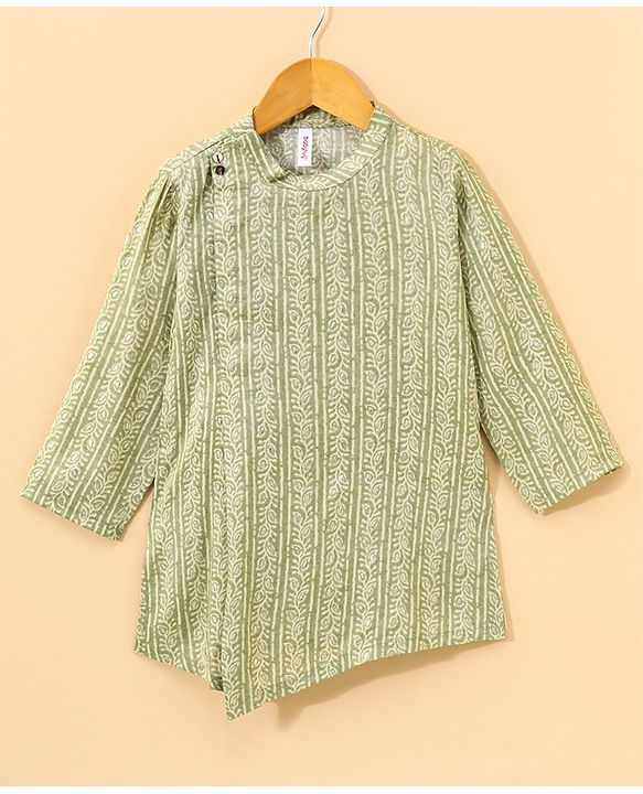 Babyhug Full Sleeves Printed Kurta & Dhoti - Light Green