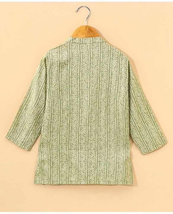 Babyhug Full Sleeves Printed Kurta & Dhoti - Light Green