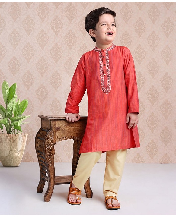 Babyhug Full Sleeves Kurta and Pyjama Set Ethnic Printed - Carrot