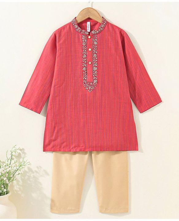 Babyhug Full Sleeves Kurta and Pyjama Set Ethnic Printed - Carrot