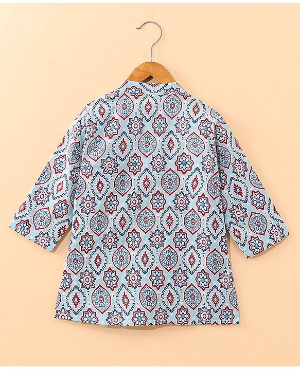 Babyhug Cotton Full Sleeves Digital Printed Kurta - Light Blue