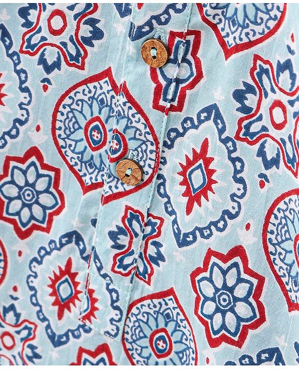 Babyhug Cotton Full Sleeves Digital Printed Kurta - Light Blue