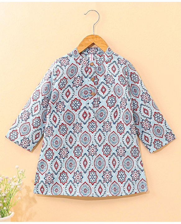 Babyhug Cotton Full Sleeves Digital Printed Kurta - Light Blue