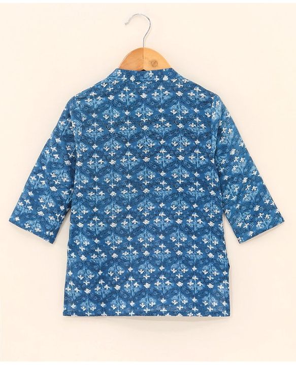Babyhug Cotton Woven Full Sleeves Floral Printed Kurta - Indigo