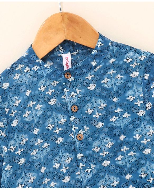Babyhug Cotton Woven Full Sleeves Floral Printed Kurta - Indigo