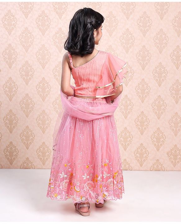 Babyhug Singlet Choli & Lehenga With Net Dupatta Floral Embroidery - Light Pink