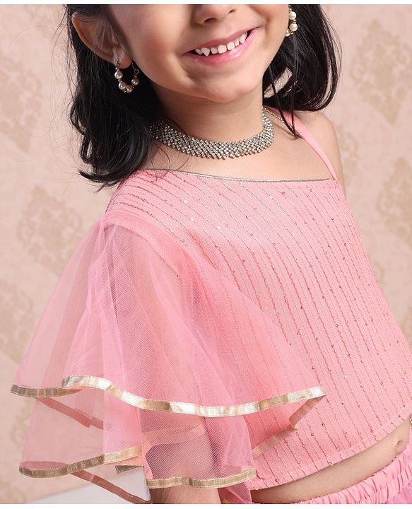 Babyhug Singlet Choli & Lehenga With Net Dupatta Floral Embroidery - Light Pink