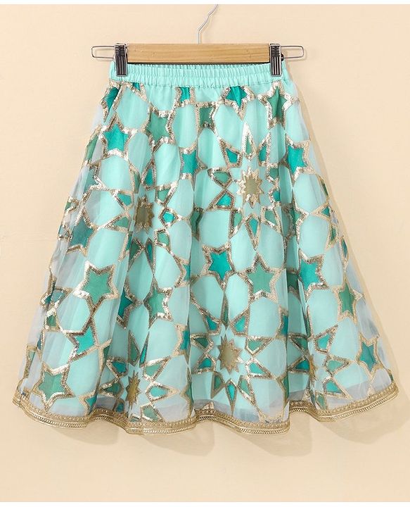 Babyhug Sleeveless Embroidered Choli Lehenga And Dupatta - Aqua