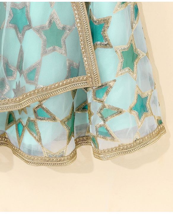 Babyhug Sleeveless Embroidered Choli Lehenga And Dupatta - Aqua