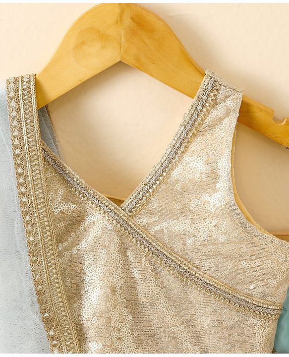 Babyhug Sleeveless Embroidered Choli Lehenga And Dupatta - Aqua