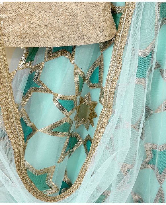 Babyhug Sleeveless Embroidered Choli Lehenga And Dupatta - Aqua