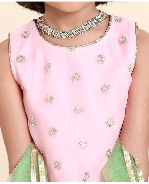 Babyhug Sleeveless Embroidered Choli Lehenga And Dupatta - Pink