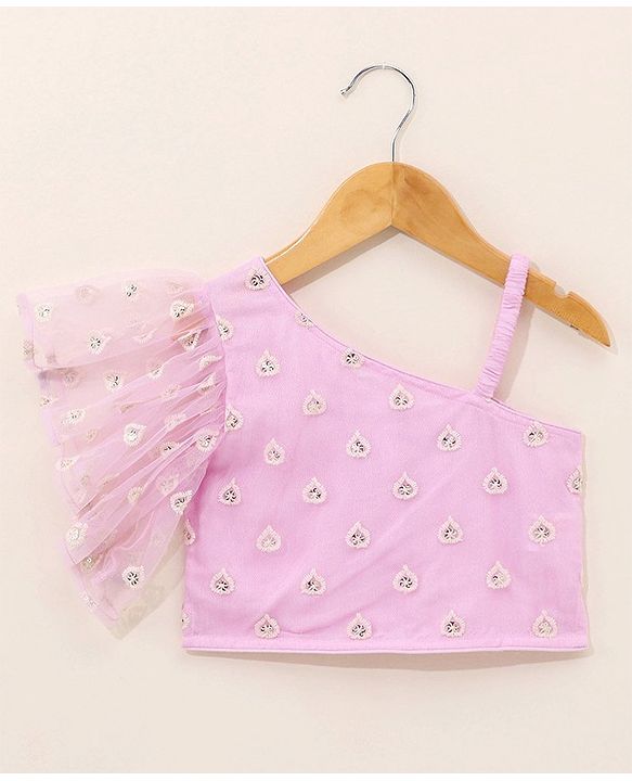 Babyhug Sleeveless Embroidered Choli Lehenga And Dupatta - Lavender