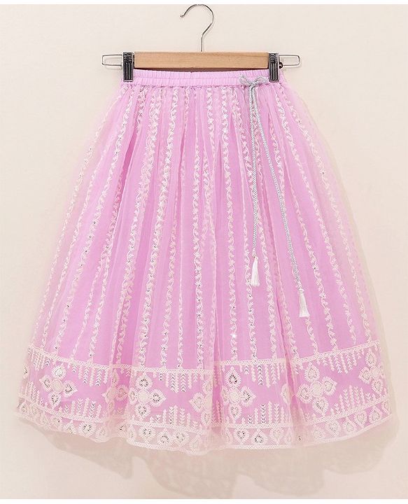 Babyhug Sleeveless Embroidered Choli Lehenga And Dupatta - Lavender