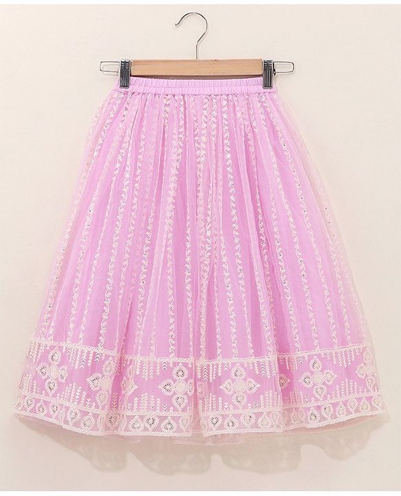 Babyhug Sleeveless Embroidered Choli Lehenga And Dupatta - Lavender