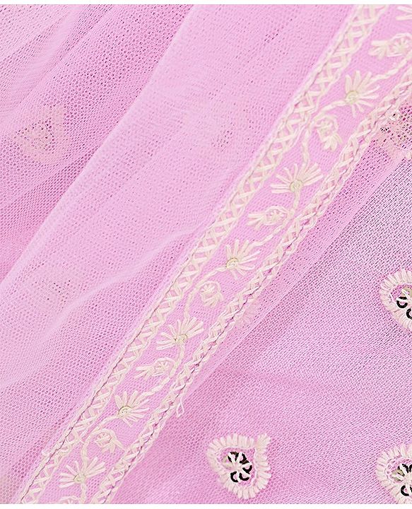 Babyhug Sleeveless Embroidered Choli Lehenga And Dupatta - Lavender