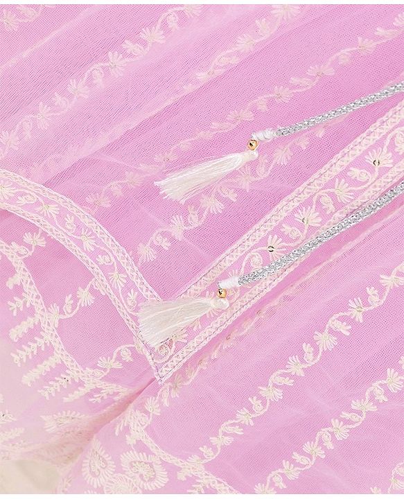 Babyhug Sleeveless Embroidered Choli Lehenga And Dupatta - Lavender