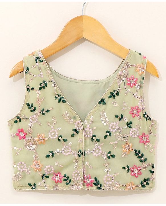 Babyhug Sleeveless Embroidered Choli Lehenga And Dupatta - Sunny Lime