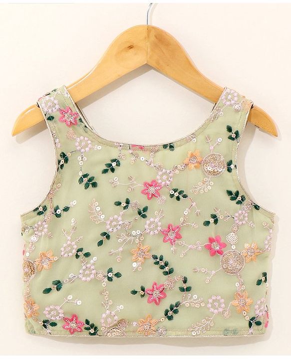 Babyhug Sleeveless Embroidered Choli Lehenga And Dupatta - Sunny Lime