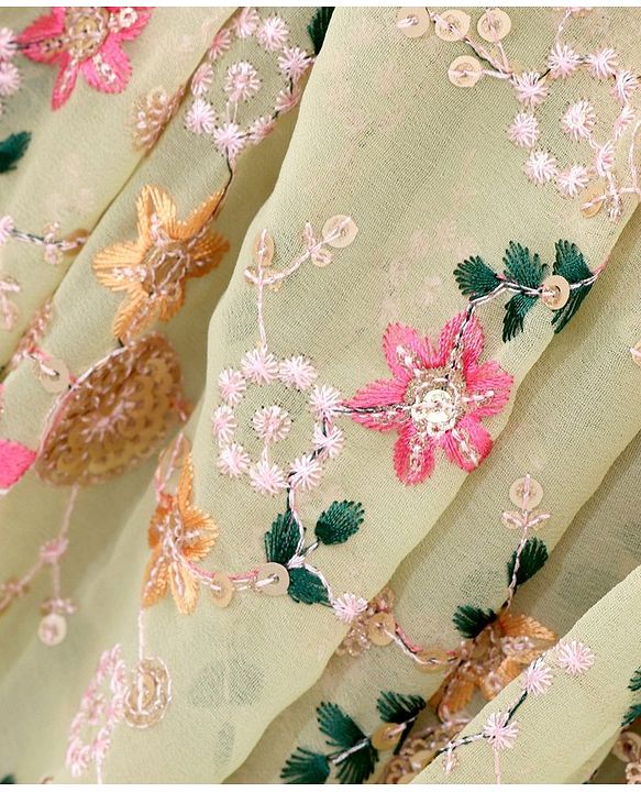 Babyhug Sleeveless Embroidered Choli Lehenga And Dupatta - Sunny Lime