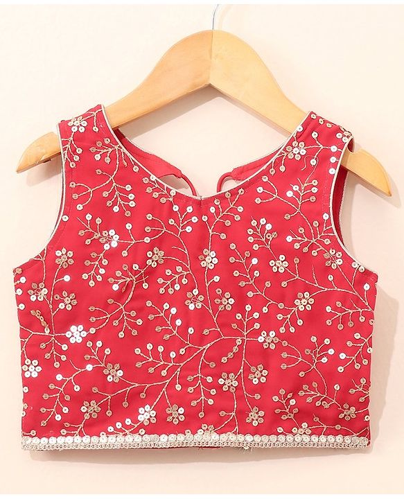 Babyhug Sleeveless Choli Lehenga With Dupatta Embroidered - Red