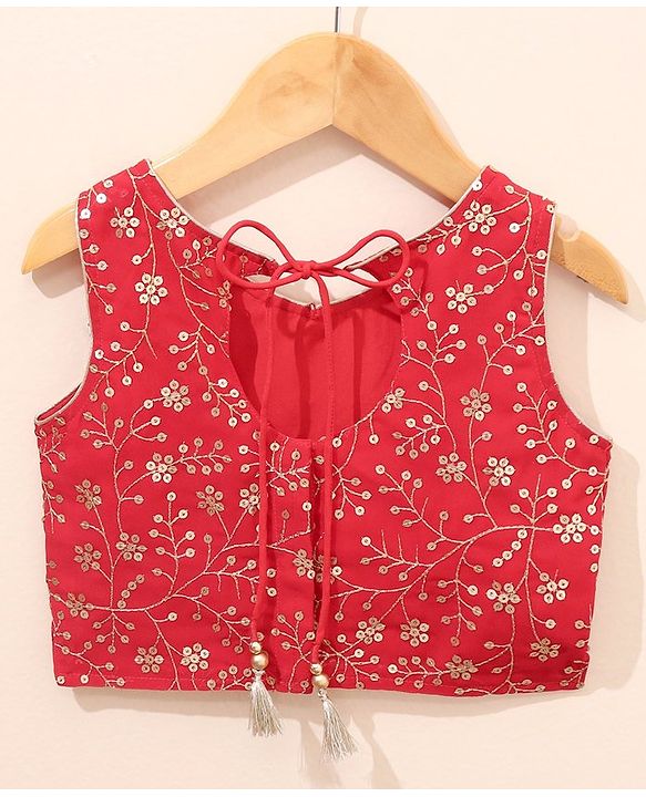 Babyhug Sleeveless Choli Lehenga With Dupatta Embroidered - Red