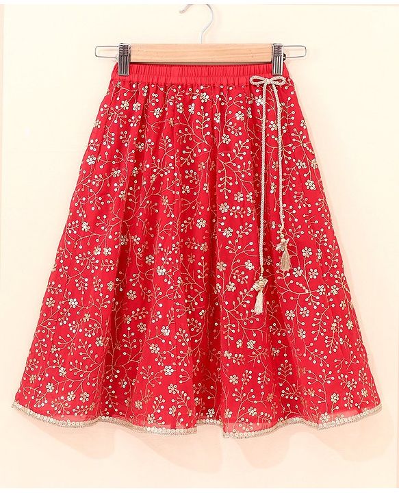 Babyhug Sleeveless Choli Lehenga With Dupatta Embroidered - Red