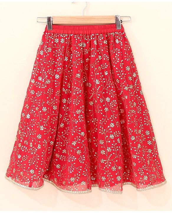 Babyhug Sleeveless Choli Lehenga With Dupatta Embroidered - Red