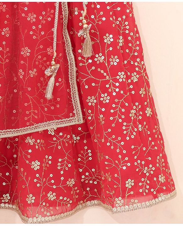Babyhug Sleeveless Choli Lehenga With Dupatta Embroidered - Red