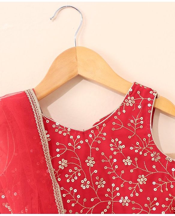 Babyhug Sleeveless Choli Lehenga With Dupatta Embroidered - Red
