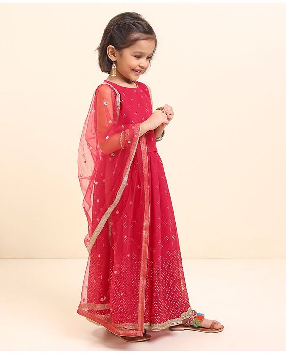 Babyhug Sleeveless Embellished Choli & Lehenga Set With Dupatta - Rasberry