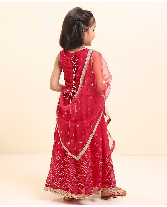 Babyhug Sleeveless Embellished Choli & Lehenga Set With Dupatta - Rasberry