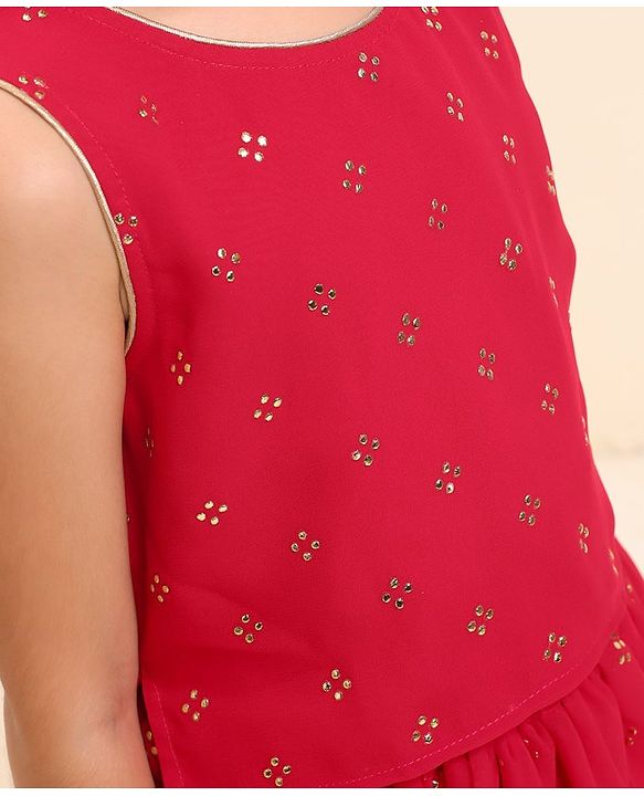 Babyhug Sleeveless Embellished Choli & Lehenga Set With Dupatta - Rasberry