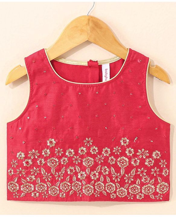 Babyhug Sleeveless Sequinned Choli & Lehenga With Dupatta Floral Embroidery - Red