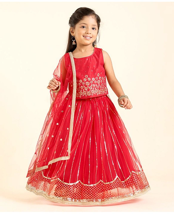 Buy Babyhug Sleeveless Sequenced Choli with Embroidered Lehenga and Dupatta  Pink for Girls (4-5Years) Online in India, Shop at FirstCry.com - 14412558