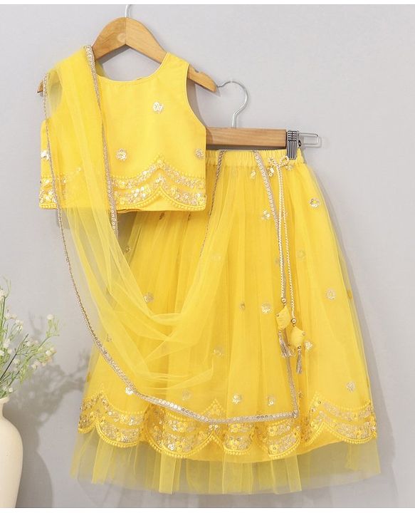 Babyhug Sleeveless Sequinned Choli & Lehenga With Net Dupatta - Yellow