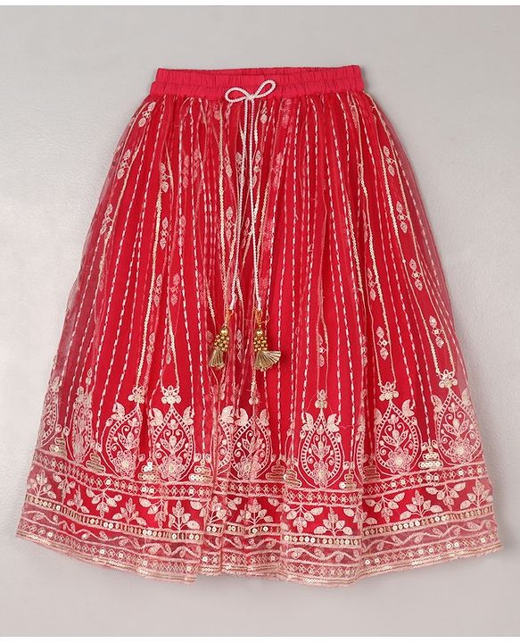 Babyhug Sleeveless Sequinned Choli & Embroidered Lehenga With Net Dupatta - Raspberry Pink