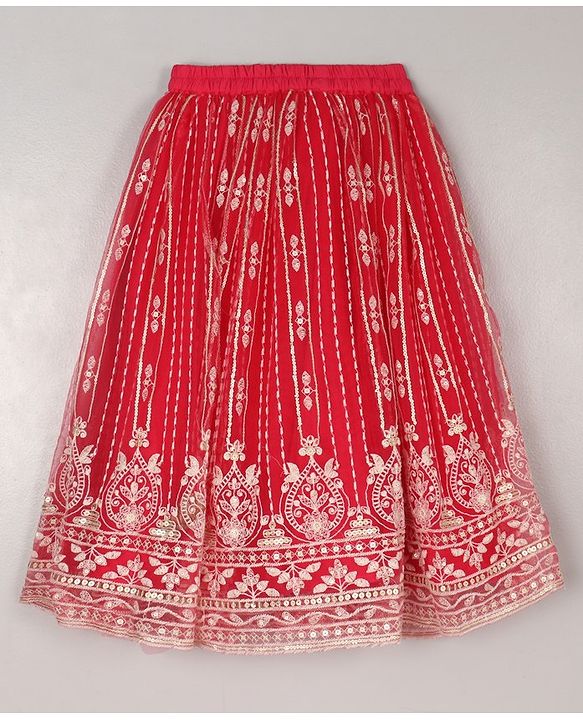 Babyhug Sleeveless Sequinned Choli & Embroidered Lehenga With Net Dupatta - Raspberry Pink