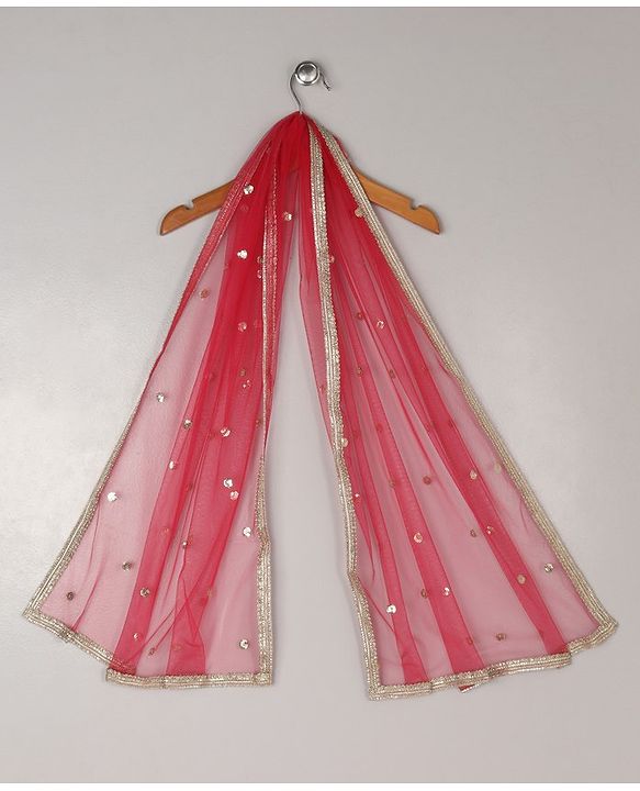 Babyhug Sleeveless Sequinned Choli & Embroidered Lehenga With Net Dupatta - Raspberry Pink