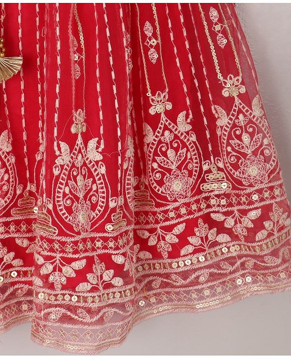 Babyhug Sleeveless Sequinned Choli & Embroidered Lehenga With Net Dupatta - Raspberry Pink