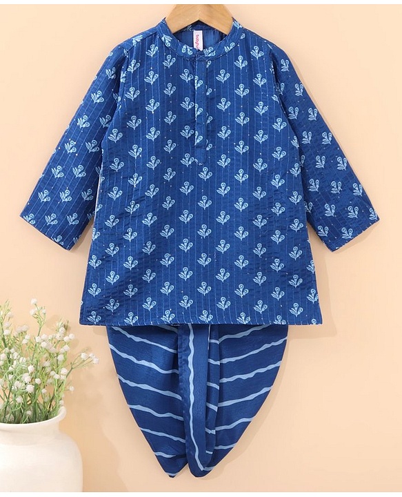 Babyhug Full Sleeves Printed Kurta & Dhoti - Indigo