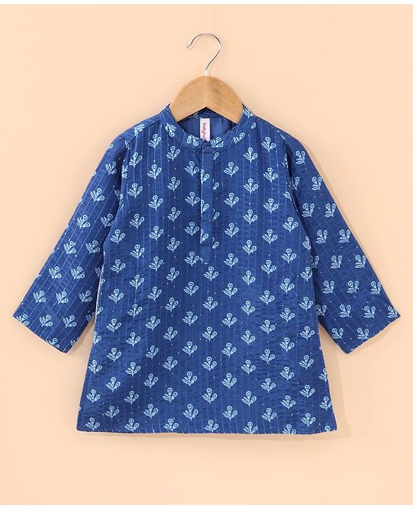 Babyhug Full Sleeves Printed Kurta & Dhoti - Indigo