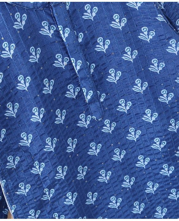 Babyhug Full Sleeves Printed Kurta & Dhoti - Indigo