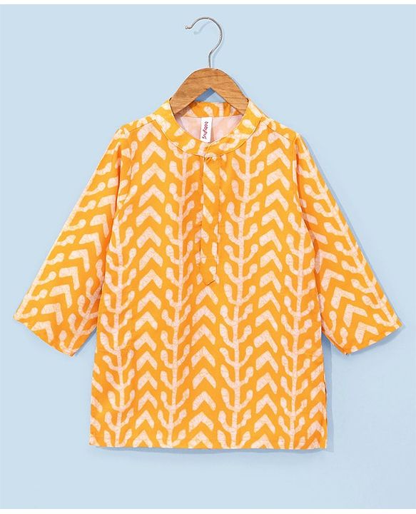 Babyhug Full Sleeves Cotton Kurta & Dhoti Set Printed- Yellow