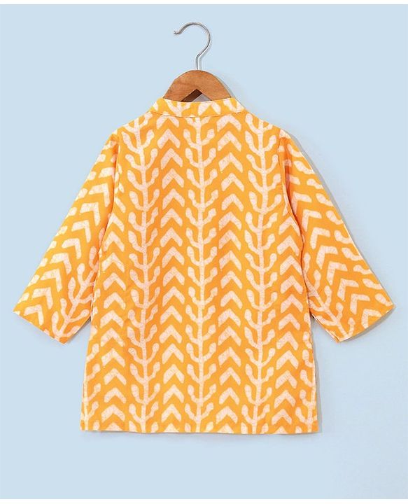 Babyhug Full Sleeves Cotton Kurta & Dhoti Set Printed- Yellow