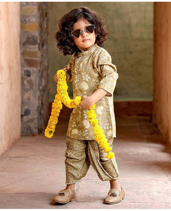 Babyhug Full Sleeves Kurta and Dhoti Set Floral Print - Beige